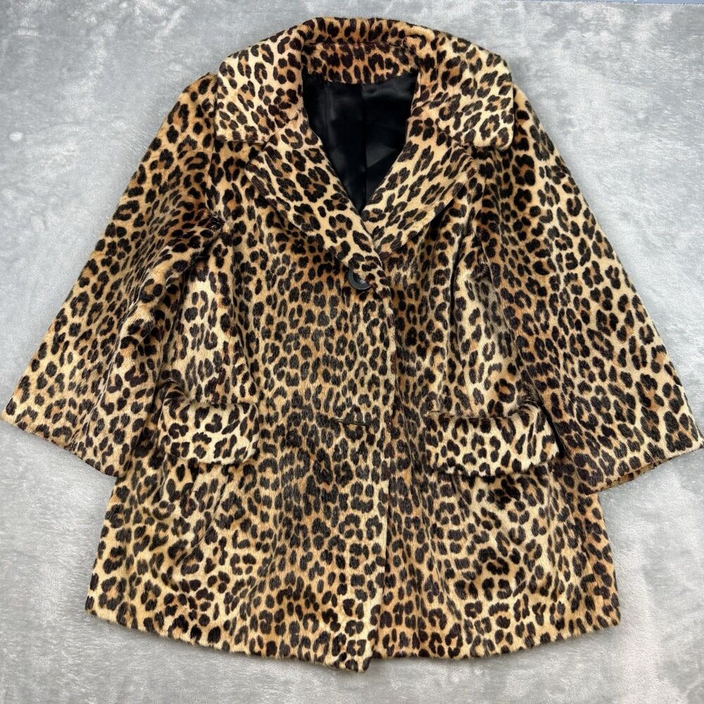 Vintage Somali Sportowne Leopard Print Faux Fur Coat Women’s 20x28 50s 60s